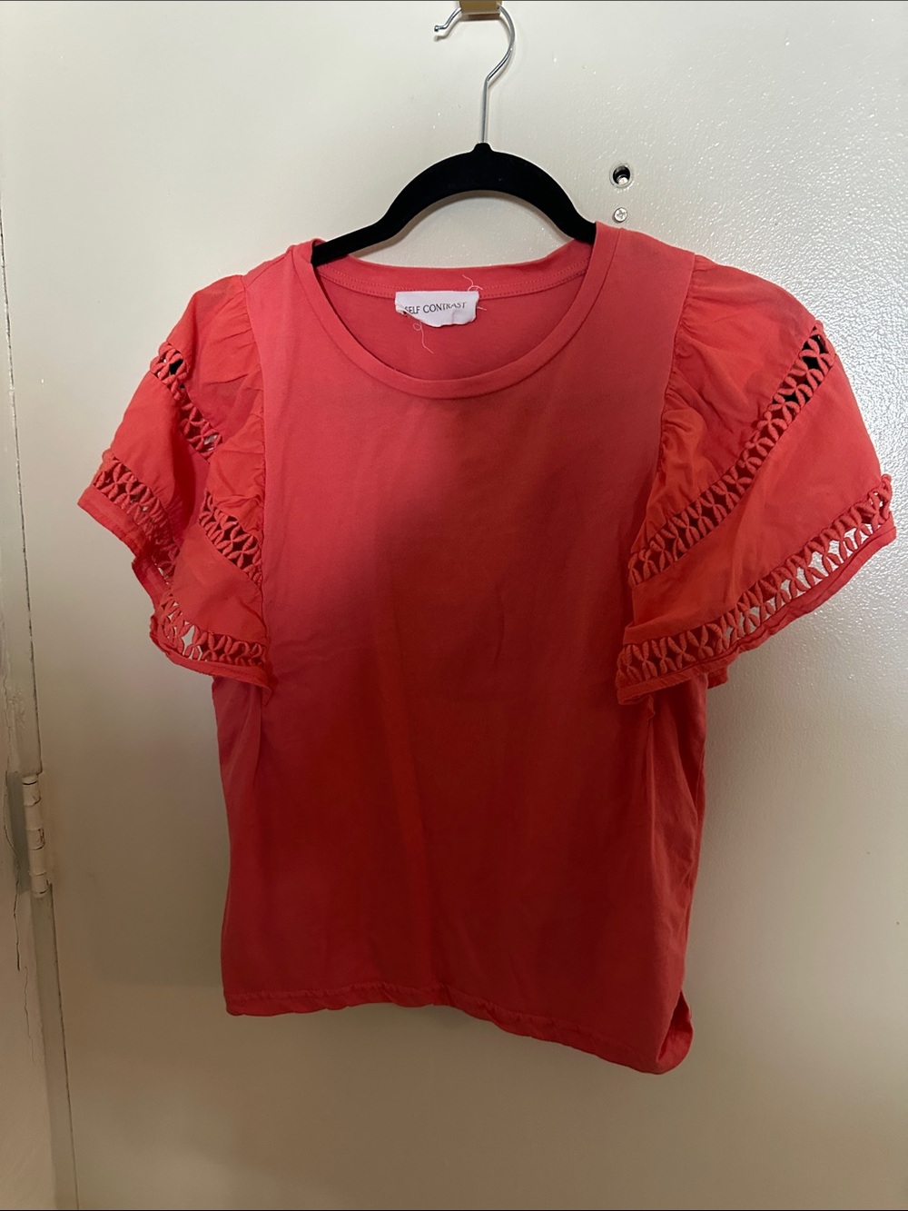 Self Contrast (Anthropologie) Coral Eyelet-Sleeve Women's Top